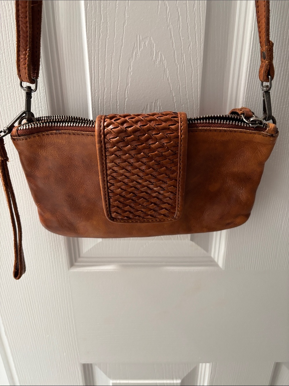 Valencia Brown Woven Leather Crossbody Bag